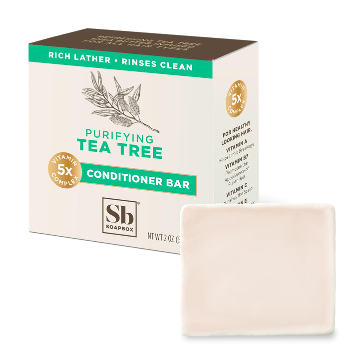 Soapbox Hair Conditioner Bar with Tea Tree Oil to Clean Purify Dry Damaged Hair Scalp 2oz Solid Conditioner Low Plastic