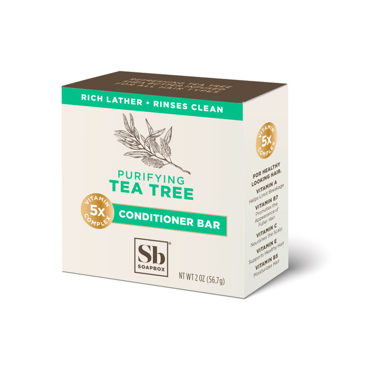 Soapbox Hair Conditioner Bar with Tea Tree Oil to Clean Purify Dry Damaged Hair Scalp 2oz Solid Conditioner Low Plastic
