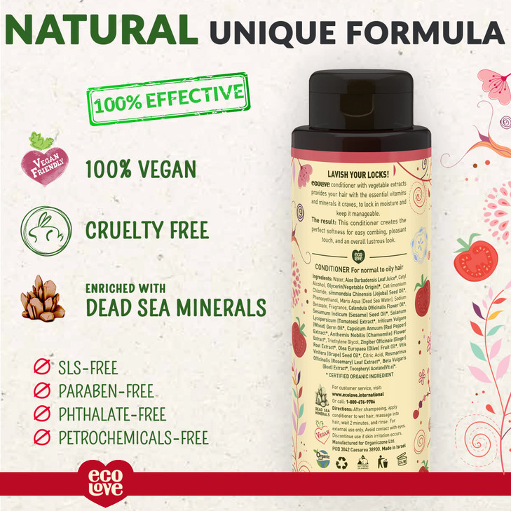 ecoLove Natural Conditioner for Normal and Oily Hair No SLS or Parabens With Organic Tomato and Beet Extract Vegan and C