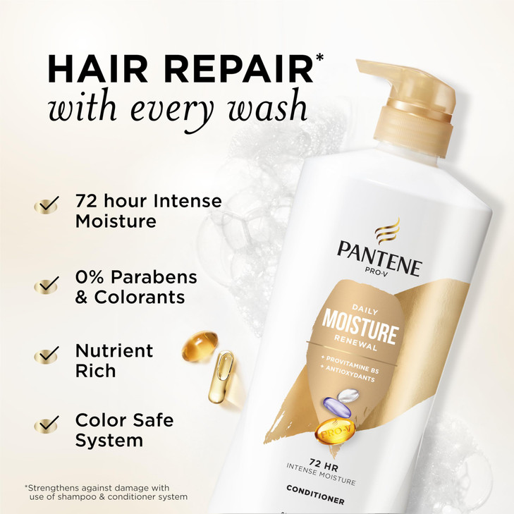 Pantene Conditioner Daily Moisture Renewal ProV Nutrients for Dry ColorTreated Straight to Curly Hair 72Hour Hydration S