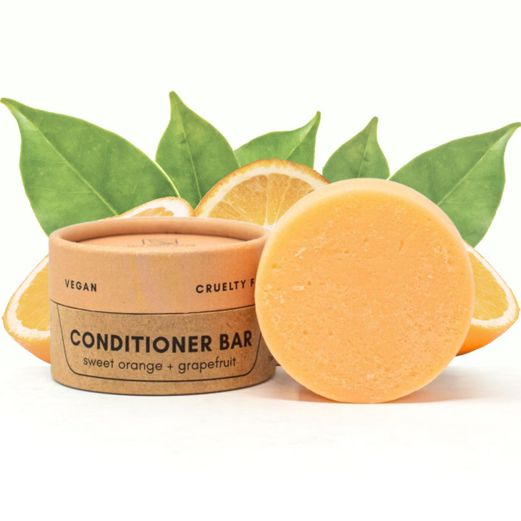 Zero Waste MVMT Conditioner Bar Sweet Orange Grapefruit Ecofriendly Conditioner with Travel Container