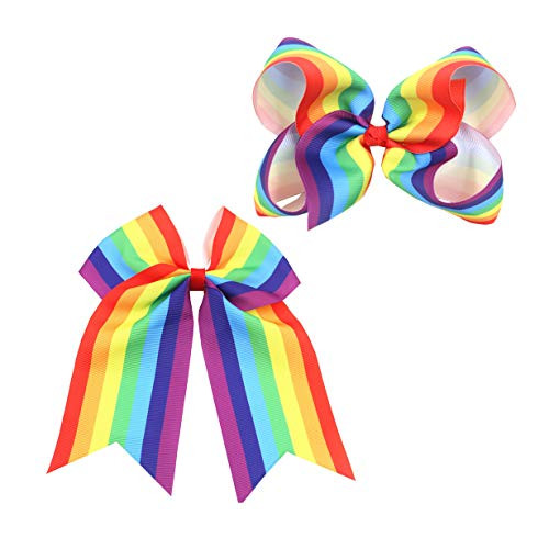 Rainbow Hair Bows Cheerleading Ponytail Holder Rainbow Hair Rope Tie for Girls JB82 (-Rainbow-),one size
