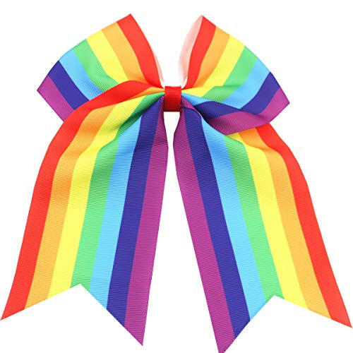 Rainbow Hair Bows Cheerleading Ponytail Holder Rainbow Hair Rope Tie for Girls JB82 (-Rainbow-),one size