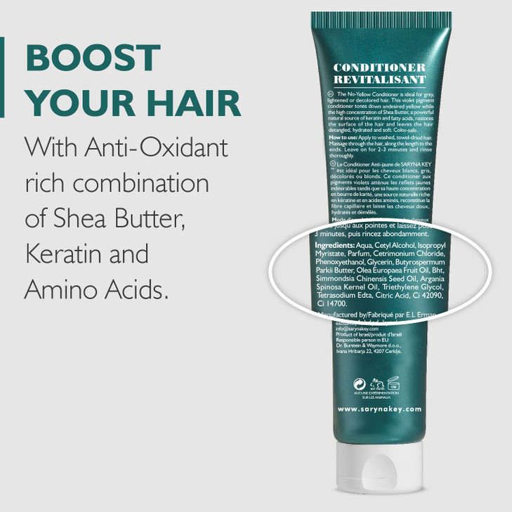 Saryna Key No Yellow Purple Conditioner Violet Toning Conditioner with Shea Butter Neutralizes Brassiness for Blonde Gre