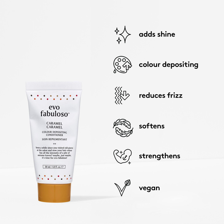 Evo Fabuloso Caramel Color Depositing Conditioner for Blonde Hair Tones Nourishes Adds Shine 1 fl oz Travel Size