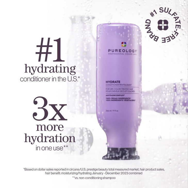 Pureology Hydrate Conditioner For Dry or Color Treated Hair Nourishing Conditioner to Restore Moisture and Seal in Hydra