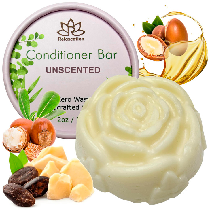 Organic Conditioner Bar For Damaged Hair Repair Nourish Unscented Softening Moisturizing Shea Argan Jojoba Oils Handmade