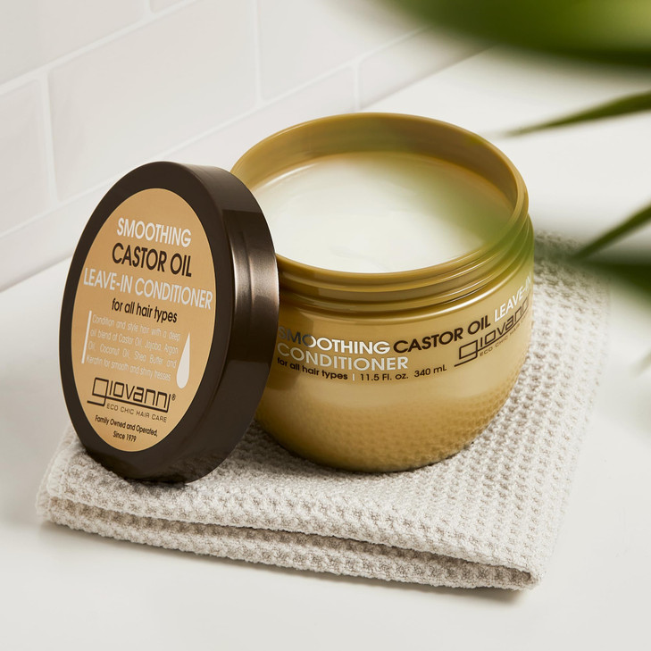 GIOVANNI Smoothing Castor Oil LeaveIn Conditioner All Hair Types Moisturize Hair Scalp Hydrate Tame Frizz Jojoba Argan O