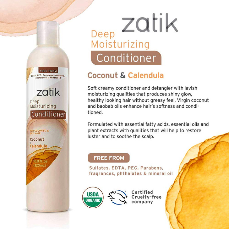 Zatik Naturals Deep Moisturizing Conditioner Coconut Calendula for Colored Dry damaged Hair Biodegradable pH Balanced Ve