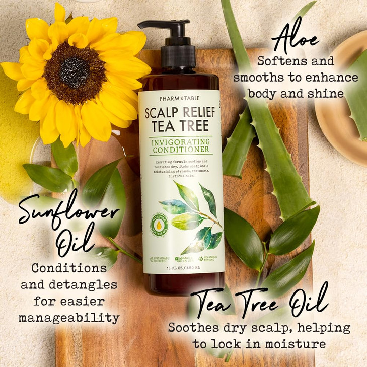PHARM TO TABLE Tea Tree Conditioner For Men and Women Hair Detangler and Soothing Scalp Relief Infused with Tea Tree oil