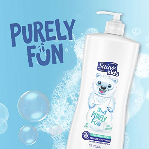 Suave Kids 3in1 Shampoo Conditioner Body Wash Purely Fun Makes Bath Time Quick and Easy Paraben Free and Dermatologist T