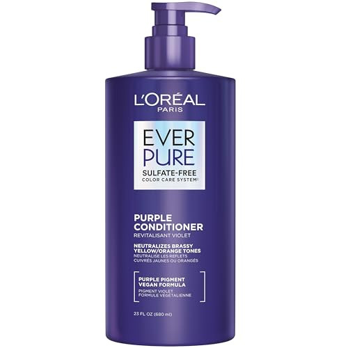 LOreal Paris Sulfate Free Brass Toning Purple Conditioner for Blonde Bleached Silver or Brown Highlighted Hair EverPure