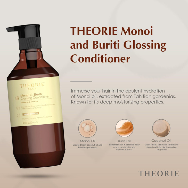 Theorie Monoi and Buriti Glossing Conditioner Hydrate Shine Suited for Coarse and Dry Hair Protects Color Keratin Treate
