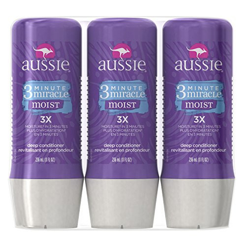 Aussie 3 Minute Miracle Moist Deep Conditioning Treatment Detangler 8 Fluid Ounces Pack of 3 Deep Conditioner