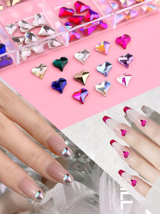 EBANKU Valentine's Heart Nail Gems, 120PCS Crystal Rhinestones Charms AB Diamond Glitter for Women Valentine's Day Holiday Nail Design