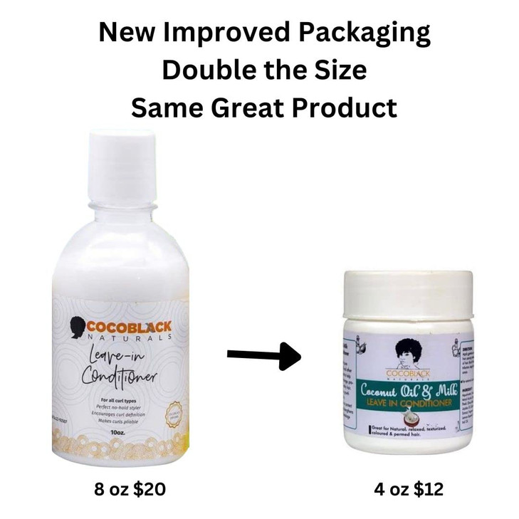 CocoBlack Naturals Coconut Oil Milk Leave In Conditioner for Coily Kinky Hair 8 fl oz