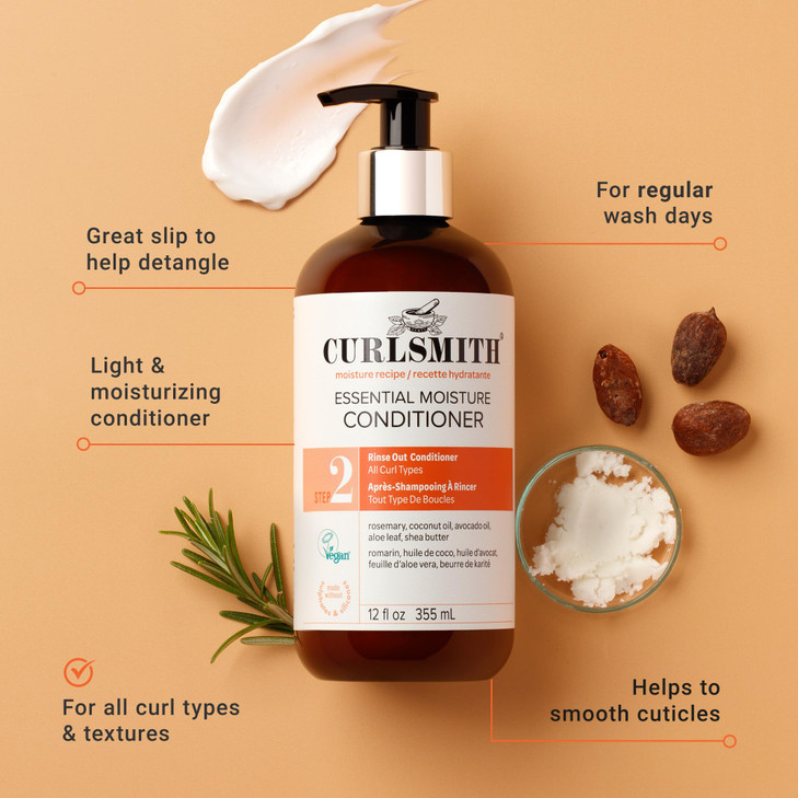 CURLSMITH Essential Moisture Conditioner Lightweight Frizz Control for Wavy Curly and Coily Hair Vegan 12 floz
