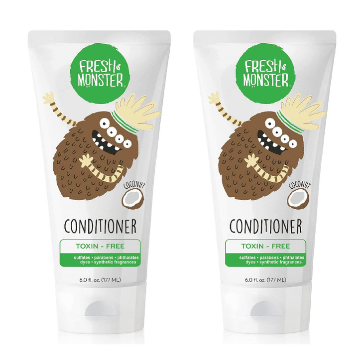 Fresh Monster Kids Hair Conditioner ToxinFree Hypoallergenic Natural Hair Conditioner for Kids Coconut 2 Pack 6ozeach