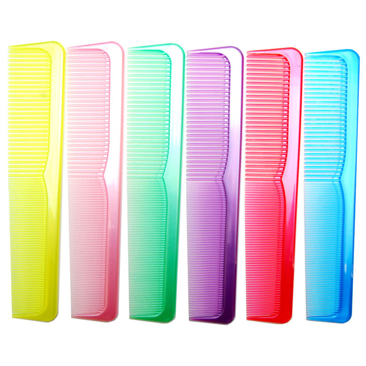 LUXXII - (6 Pack) 9 Inch Colorful Sturdy Essentials Coarse/Fine Dressing Dresser Comb Hair Combs (C)