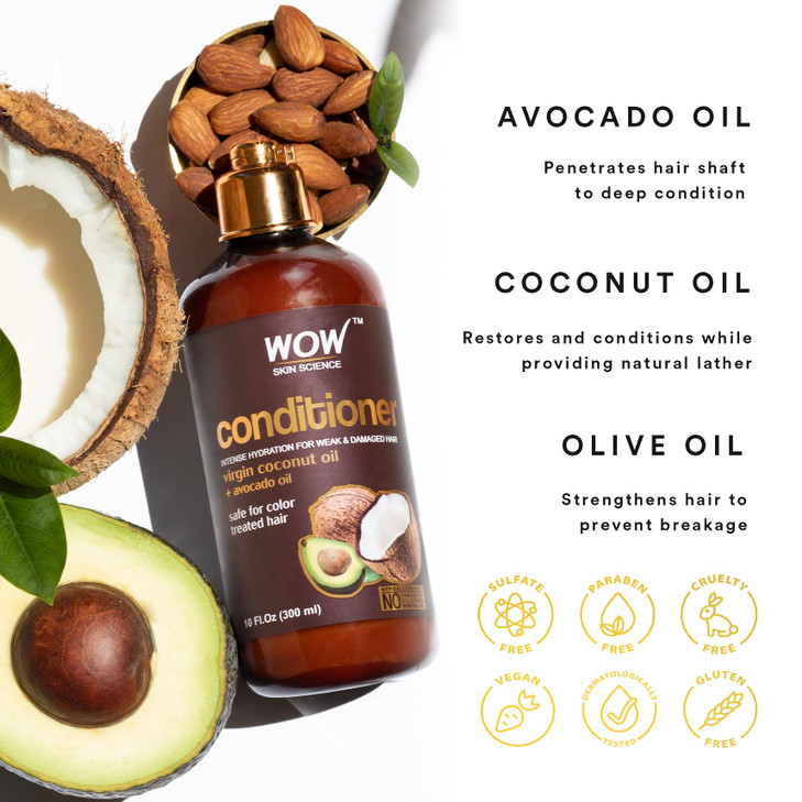 WOW Skin Science Hair Conditioner Coconut Avocado Oil Restore Dry Damaged Hair Increase Gloss Reduce Split Ends Frizz Su