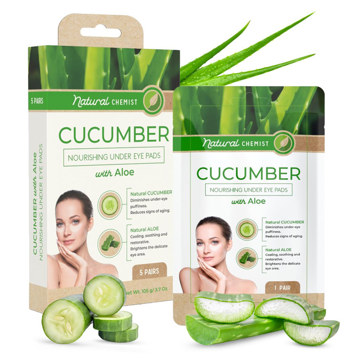 Natural Chemist Cucumber & Aloe Under Eye Patches - Cooling, Reduces Puffiness, Anti-Aging, Hydrating, Dermatologist Tested, Cruelty Free Korean Skin