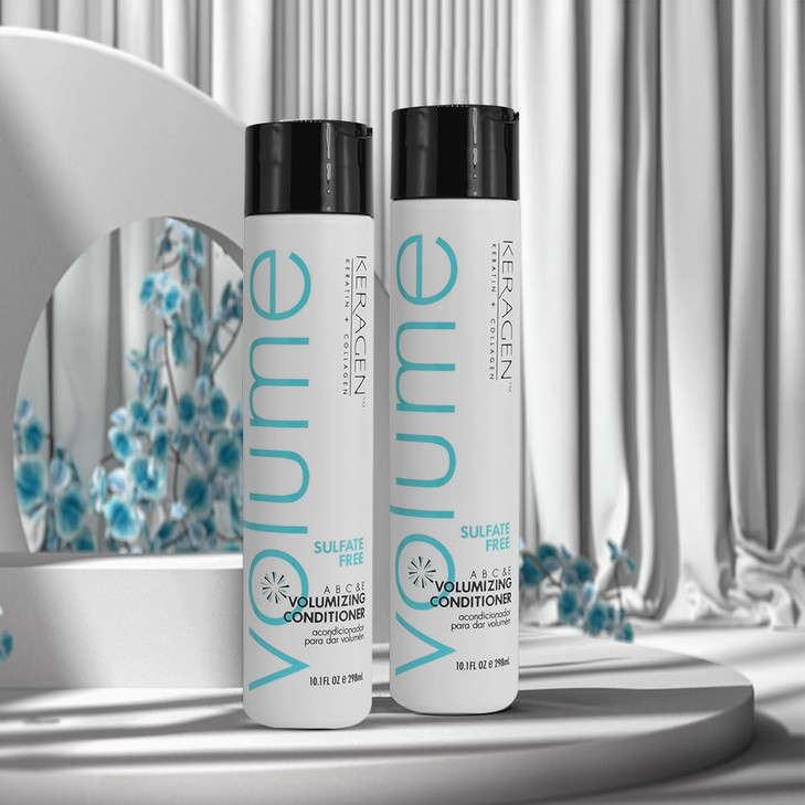 KERAGEN Volumizing Conditioner for Fine Hair with Keratin and Collagen Sulfate Free 10 Oz Add Thickness Hydrates and Enh