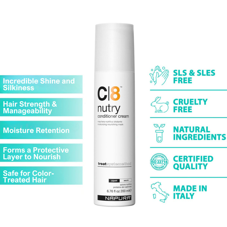 NAPURA C8 Moisturizing Conditioner Cream 676 fl oz for Dry Damaged Hair Cashmere Proteins Jojoba Avocado Oils Hydrates N