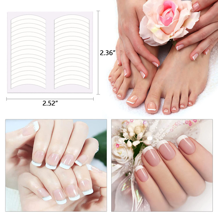SILPECWEE 2700 Pieces 90 Sheets French Tip Nail Guides Nail Stencils Self-Adhesive Nail Art Stickers Half Moon French Manicure Strips Nails Design To