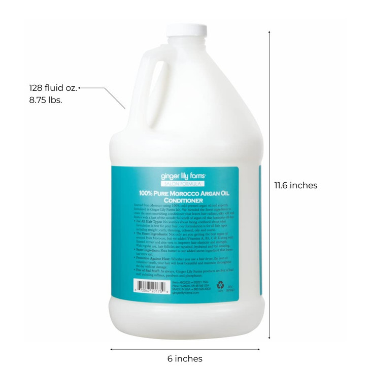 Ginger Lily Farms Salon Formula 100 Pure Morocco Argan Oil Conditioner for All Hair Types 100 Vegan CrueltyFree 1 Gallon