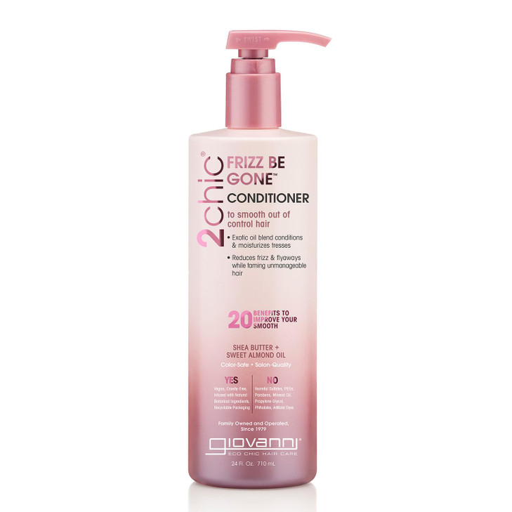 GIOVANNI 2chic Frizz Be Gone Conditioner AntiFrizz Natural Hair Smoothing Formula with Shea Butter Sweet Almond Oil Maca