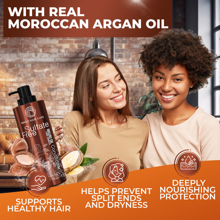 Moroccan Argan Oil Conditioner Sulfate Free Anti Frizz Hydrating Thickening Care for Women and Men Deep Moisturizing Tre