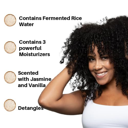 Ecoslay Rice Pudding LeaveIn Conditioner for Curly Dry Damaged Hair Moisturizer Detangler Strengthens Fine Hair Men Wome
