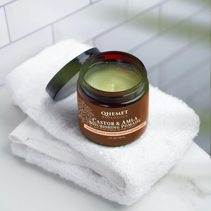 Qhemet Biologics Castor Amla Nourishing Pomade Vegan Pomade and Scalp Conditioner with Castor Oil and Amla Adds Softness