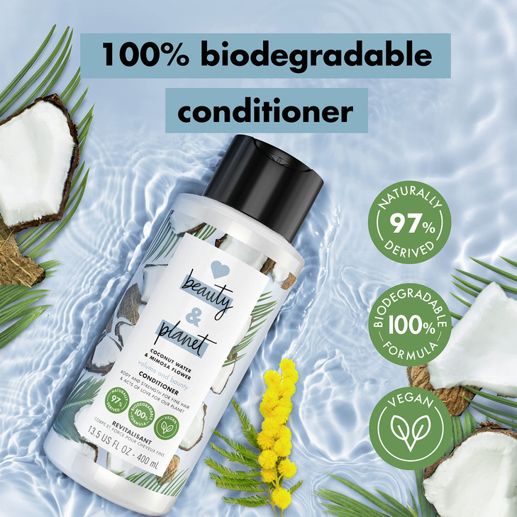 Love Beauty and Planet Volume Bounty 100 Biodegradable Conditioner For Thin and Fine Hair Care Coconut Water Mimosa Flow