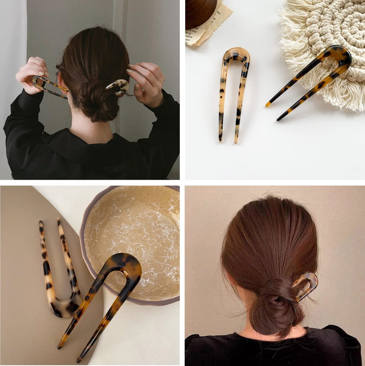 8pcs U Shape Hairpins, BetterJonny French Hair Forks Tortoise Shell U Shape Hair Pins Metal Updo Chignon Pins Acetate Hair Sticks for Women Girls Hai