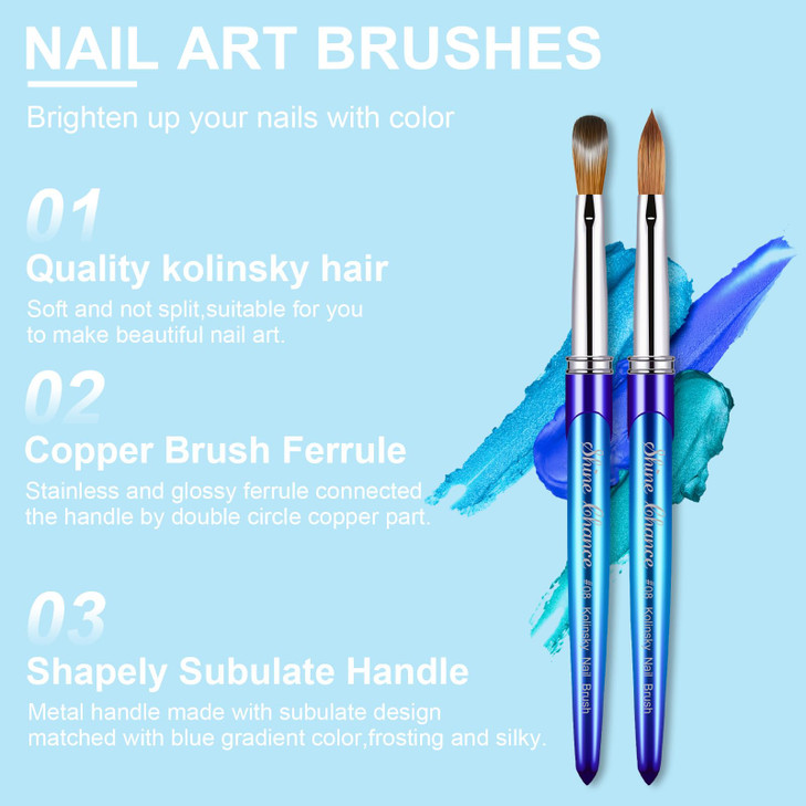 Shine Chance Acrylic Nail Brush Size 8, 100% Real Kolinsky Art Nail Brush for Acrylic Powder Application, Handmade Women Manicure Nail Extension Tool