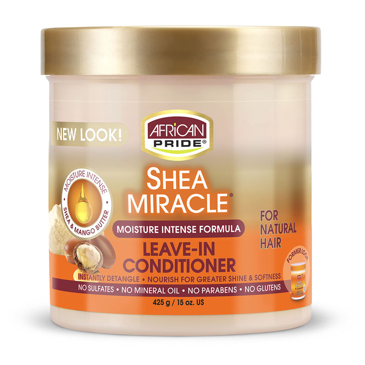 African Pride Shea Miracle Leave In Conditioner Contains Shea African Mango Butter to Smooth Curls Coils Waves Nourishes