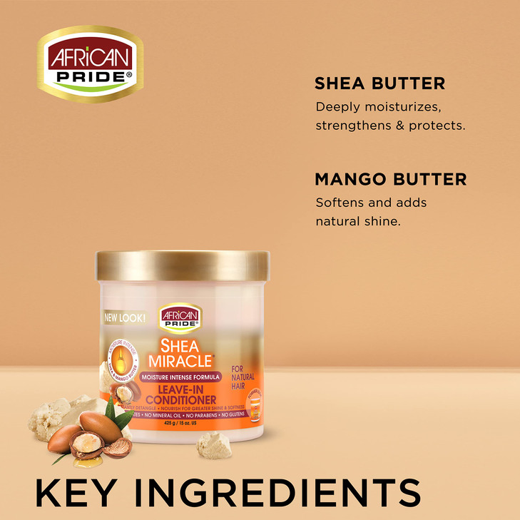 African Pride Shea Miracle Leave In Conditioner Contains Shea African Mango Butter to Smooth Curls Coils Waves Nourishes