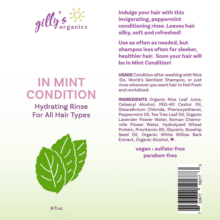 Gillys Organics Conditioner Hydrating Blend of Aloe Refreshing Peppermint Tea Tree Lavender SLS Sulfate Free Hair Condit