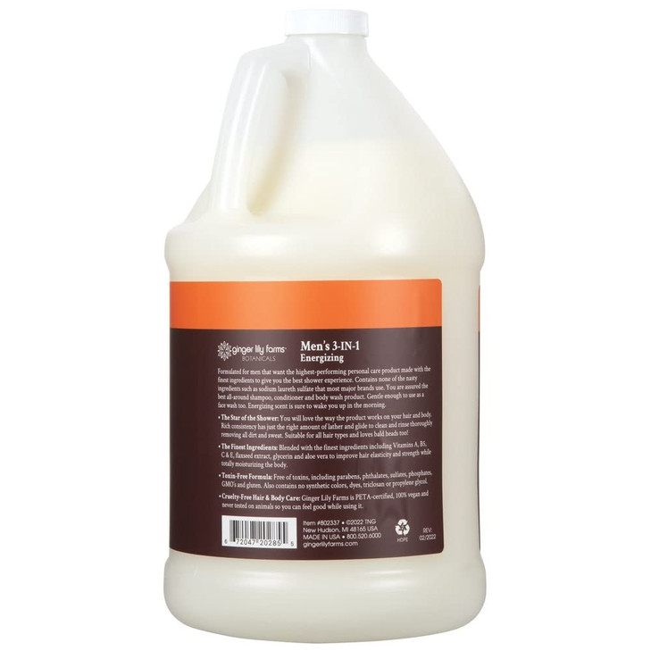 Ginger Lily Farms Botanicals Mens 3in1 Shampoo Conditioner Body Wash 100 Vegan CrueltyFree Energizing Scent 1 Gallon 128