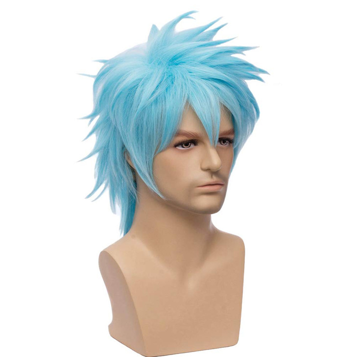 BERON Short Layered Cool Men Boys Tousled Wig Heat Resistant Synthetic Wigs for Anime Cosplay Party Light Blue