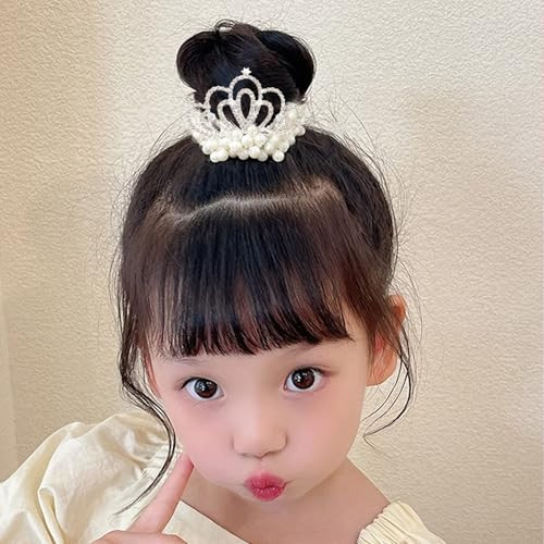 AEGYPIUS Hair Ties with Bead, 2.55 x 2.95 In Beaded Hair Ties with Pearl and Crown, Bead Pearl Hair Tie Scrunchie Princess Crystal Shin Ponytail Hold