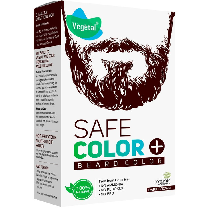 Vegetal Safe Color Dark Brown 25gm Certified Organic Allergy Free Bio Natural Beard Hair Color with No Ammonia Formula f
