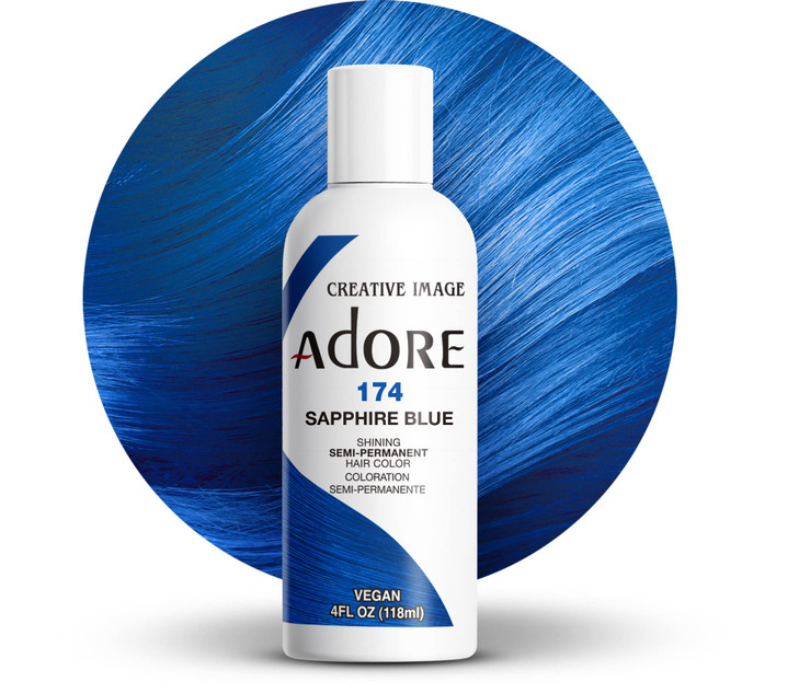 Adore Semi Permanent Hair Color 174 Sapphire Blue Vegan CrueltyFree Blue Hair Dye No Ammonia No Peroxide No Alcohol 4 Fl