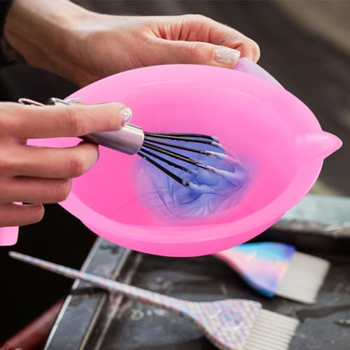 FOMIYES 3Pcs Pink Hair Dye Bowls with Handle Plastic Hair Color Mixing Tools for Salon and Home Use