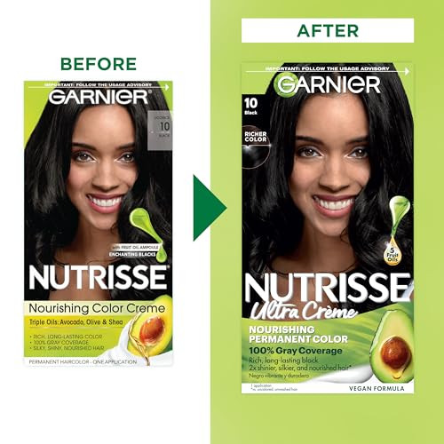 Garnier Nutrisse Ultra Crme Hair Color Permanent Hair Dye with 100 Gray Coverage Vegan CrueltyFree 10 Black Licorice 1 C