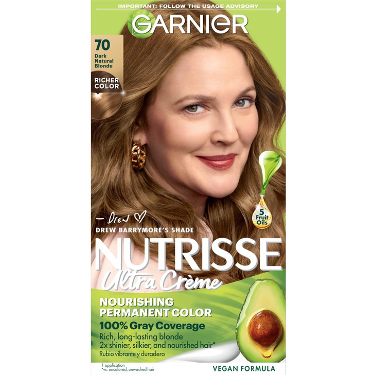 Garnier Nutrisse Ultra Crme Hair Color Permanent Hair Dye with 100 Gray Coverage Vegan CrueltyFree 70 Dark Natural Blond
