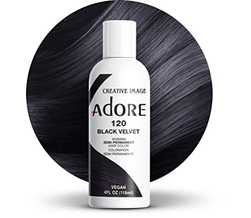 Adore Semi Permanent Hair Color 120 Black Velvet Vegan CrueltyFree Black Hair Dye No Ammonia No Peroxide No Alcohol 4 Fl