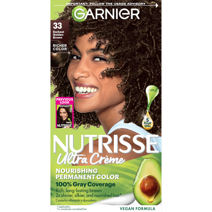 Garnier Nutrisse Ultra Crme Hair Color Permanent Hair Dye with 100 Gray Coverage Vegan CrueltyFree 33 Darkest Golden Bro