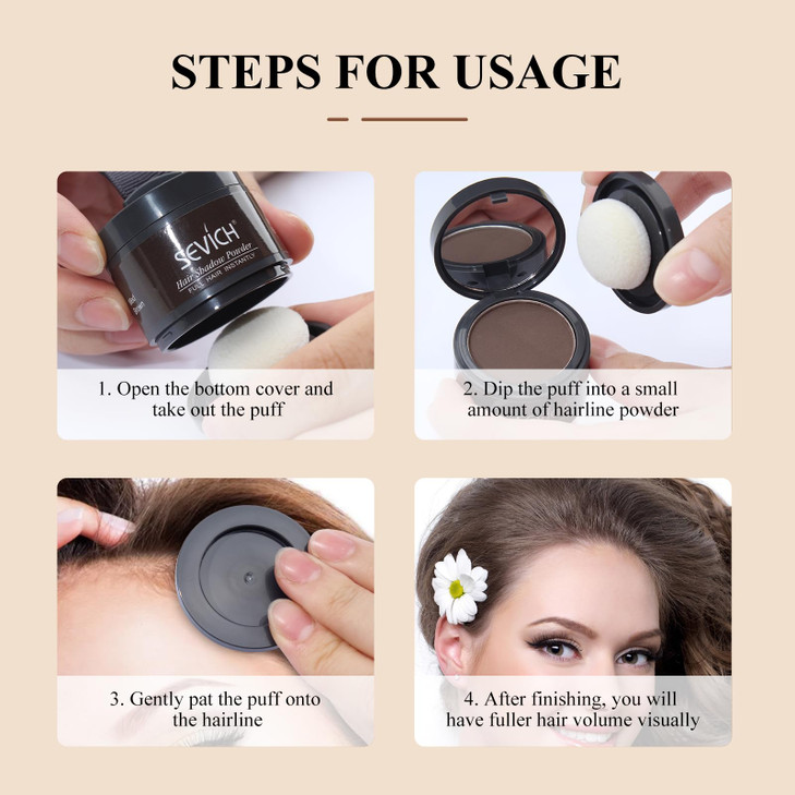 Instantly Hairline Shadow SEVICH Powder for Grey Hair Root Touch Up Thinning Hairline EyebrowsBeard Line Windproof Sweat